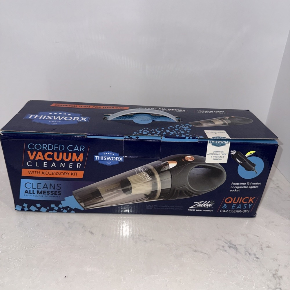 ThisWorx Corded Portable Car Vacuum Cleaner 16' Cable Accessory Kit HEPA Filter